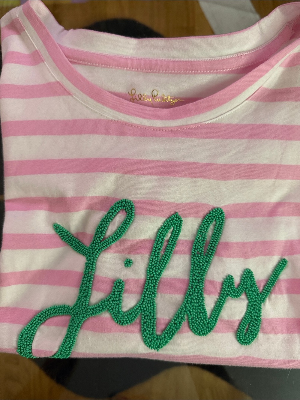 Lilly Pulitzer Pink & White Striped Crop Tee with Green Script - Picture 4 of 4